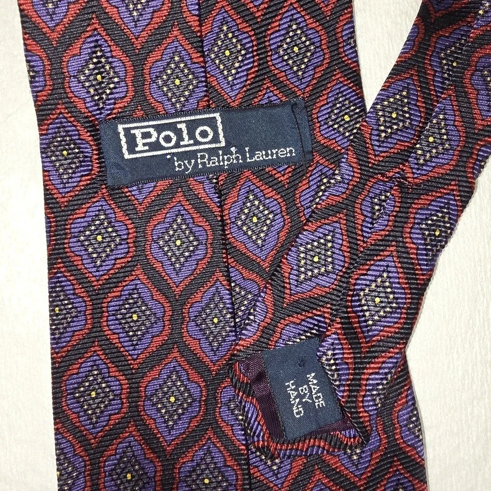 Polo By‎ Ralph Lauren Tie Mens Woven Handmade Geometric Diamond Purple Pattern